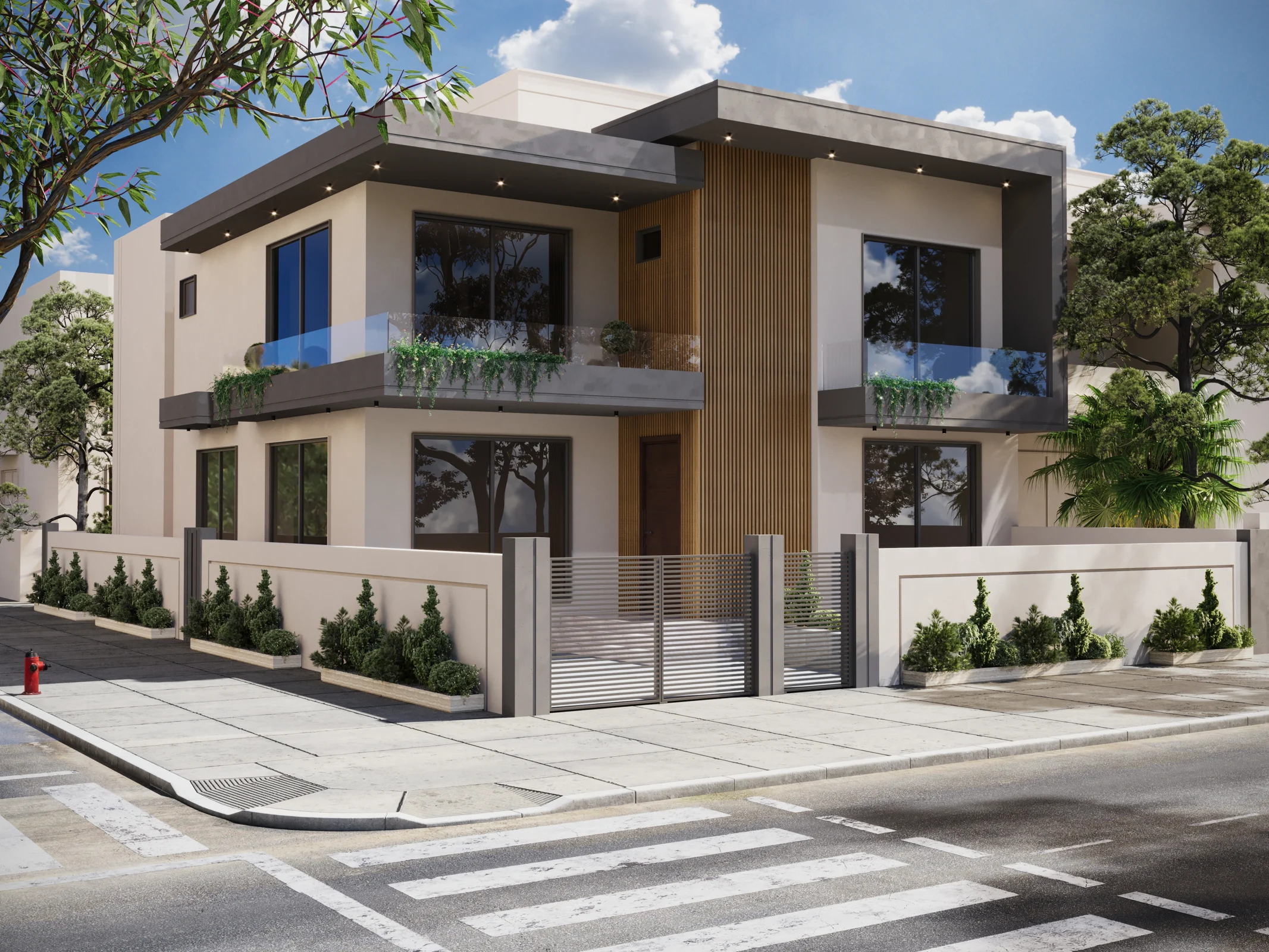 A contemporary Zakho Hills villa, framed by mature trees and generous balconies
